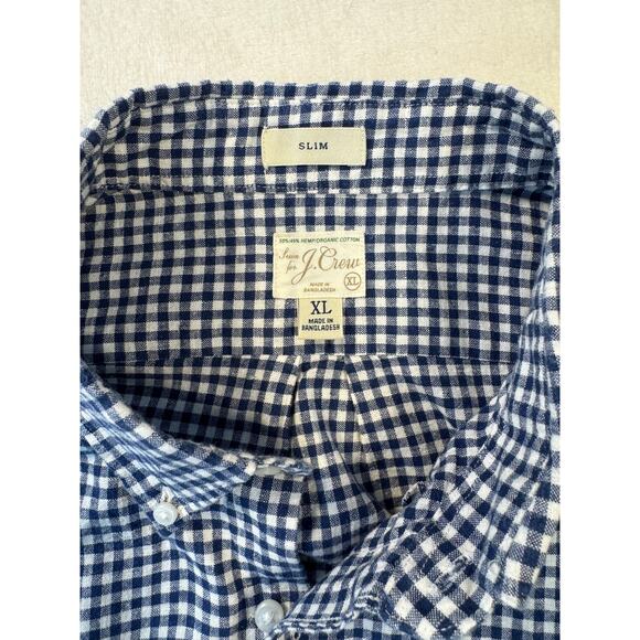 J Crew Mens Navy White Shirt Sleeve Oxford Button Up Slim Fit XL - Picture 3 of 9